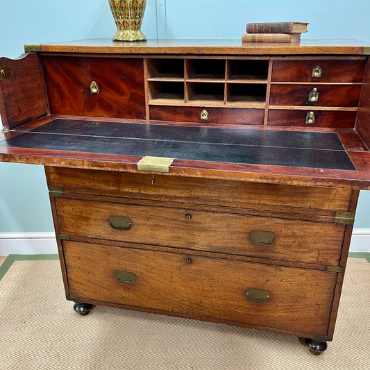19th century campaign secretaire chest of drawers