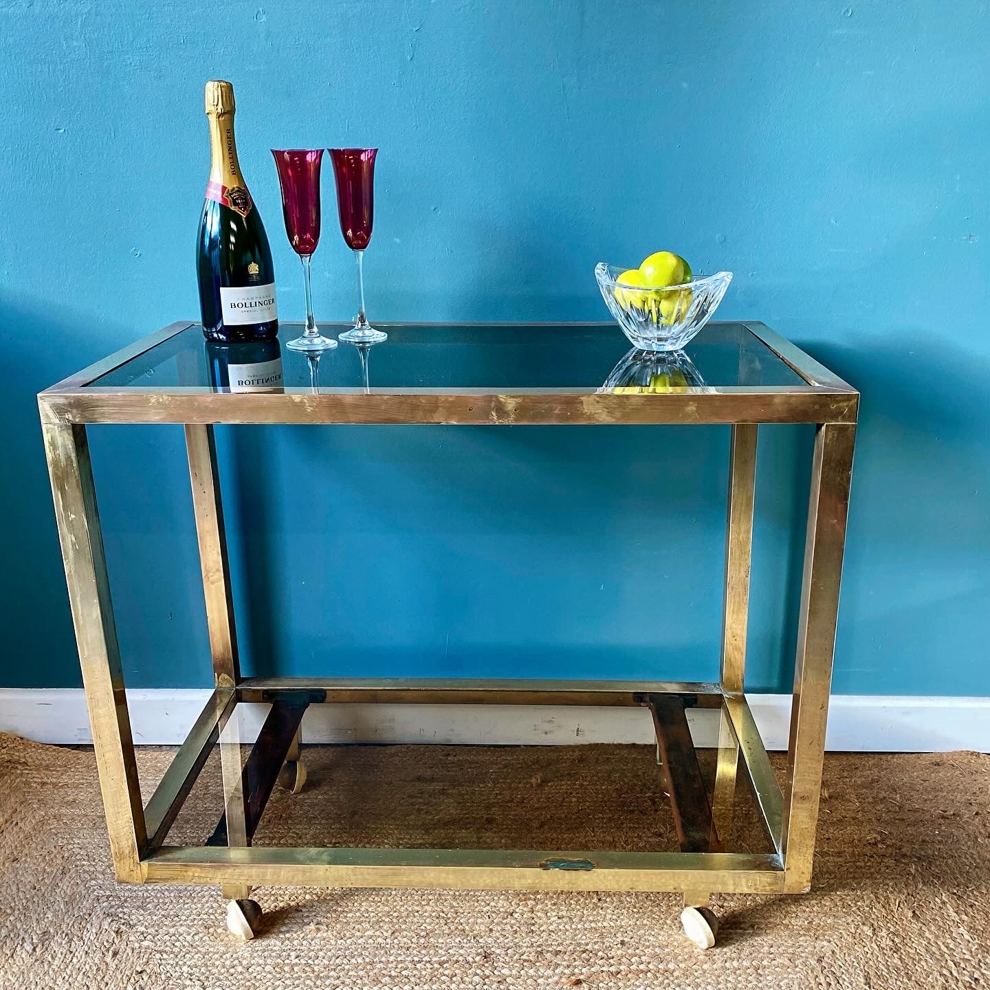 Italian 1970s brass drinks trolley image 1