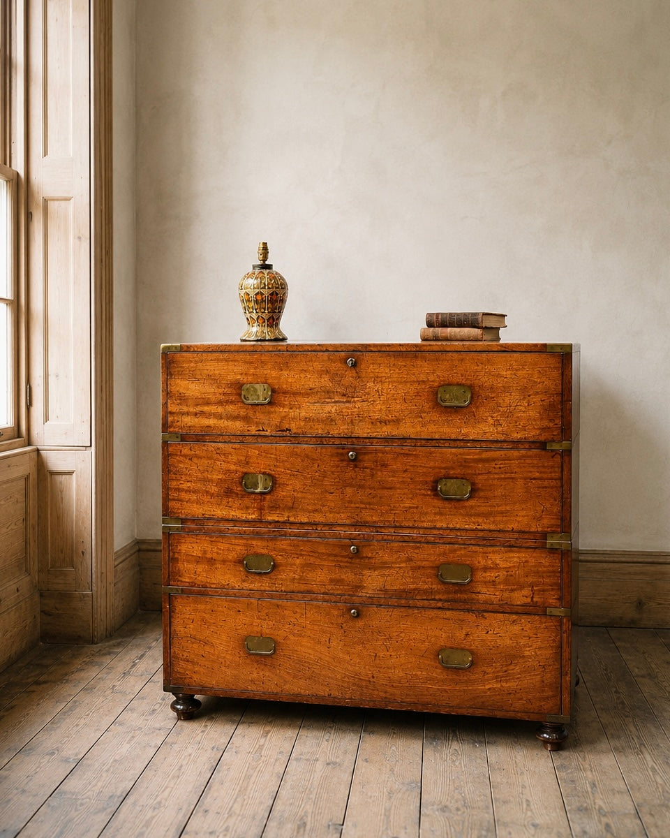 19th century campaign secretaire chest of drawers