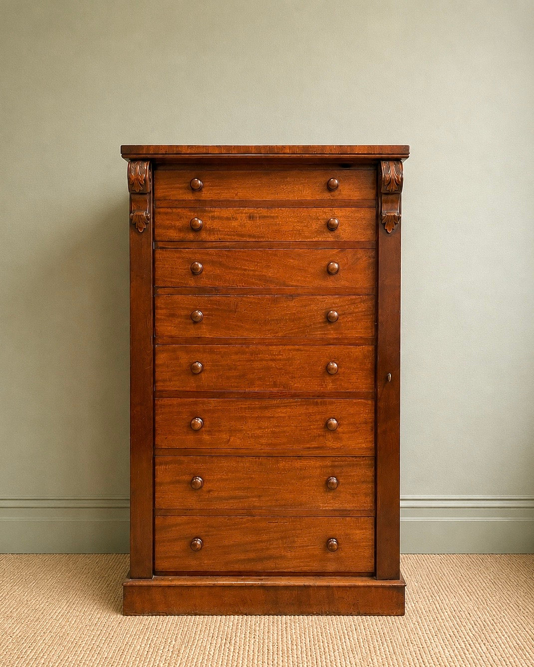 19th century mahogany Wellington chest.