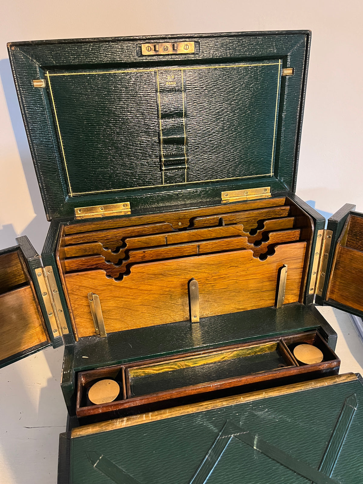 19th century leather stationary box