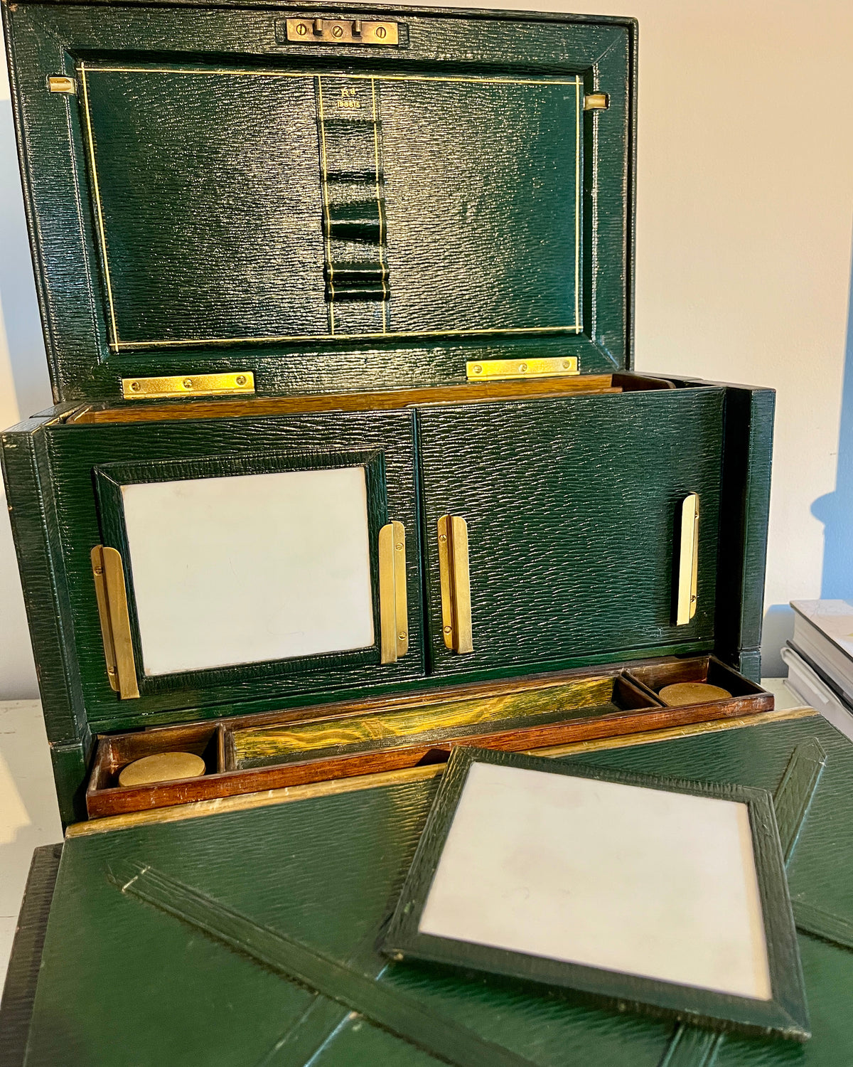 19th century leather stationary box