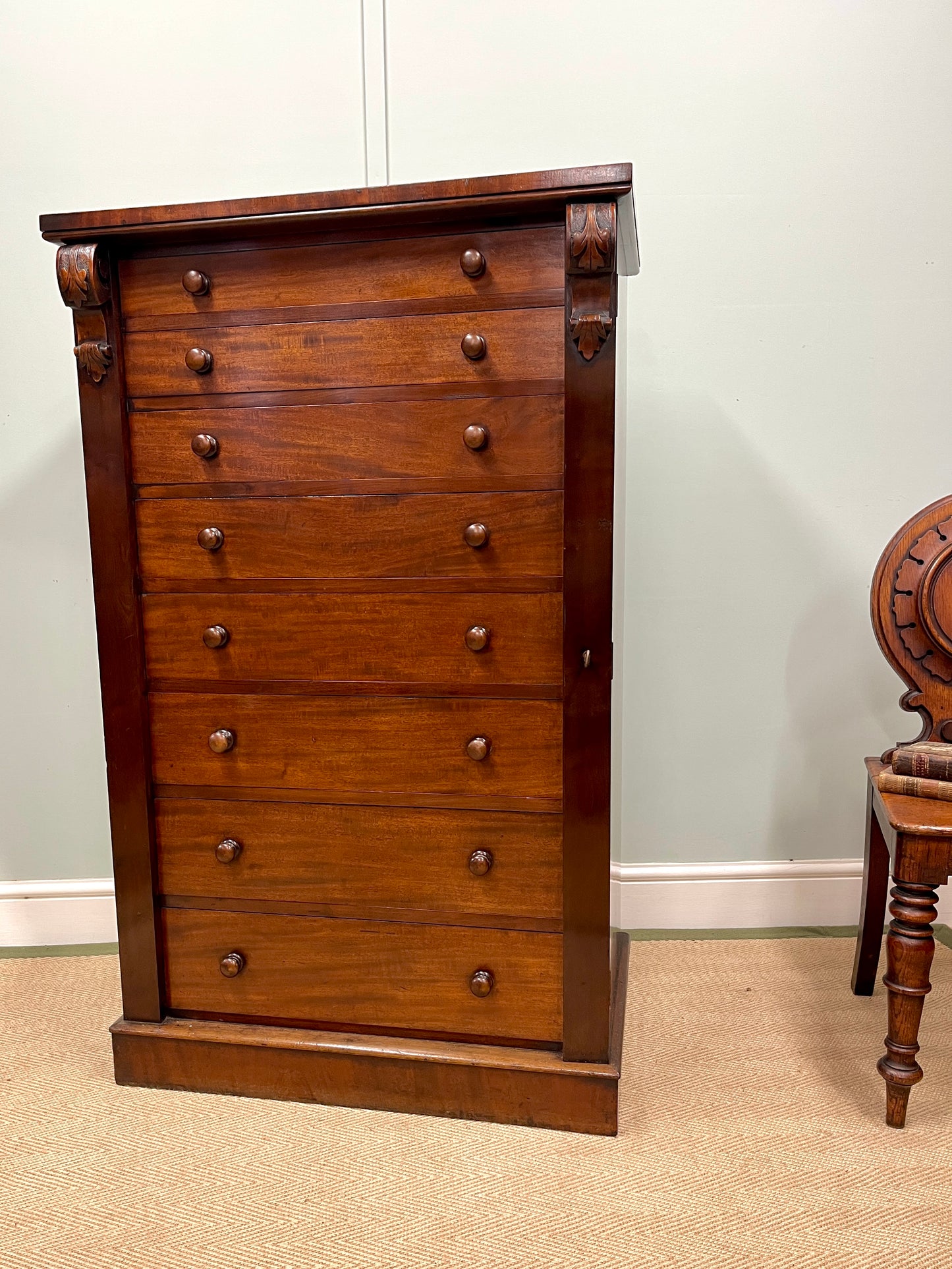 19th century mahogany Wellington chest.