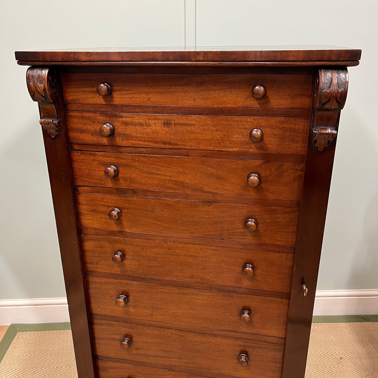 19th century mahogany Wellington chest.
