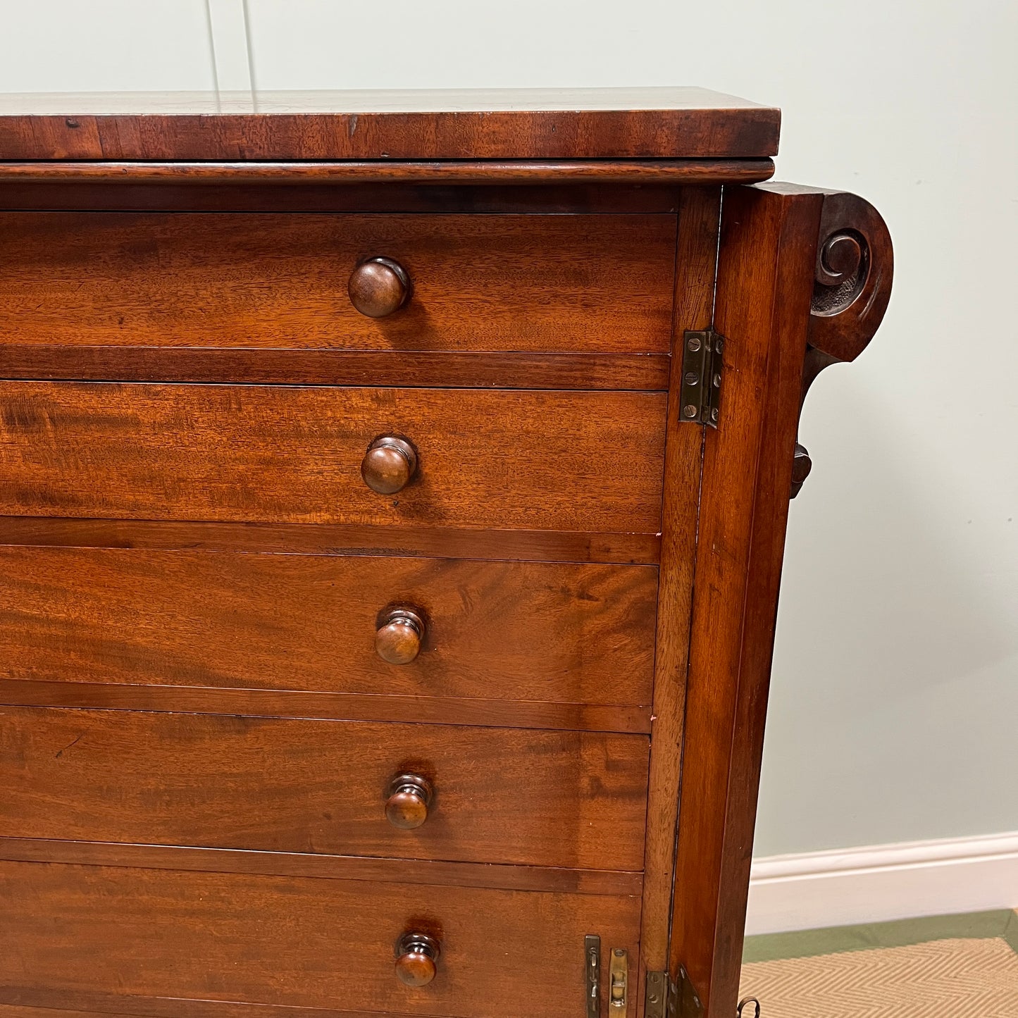 19th century mahogany Wellington chest.