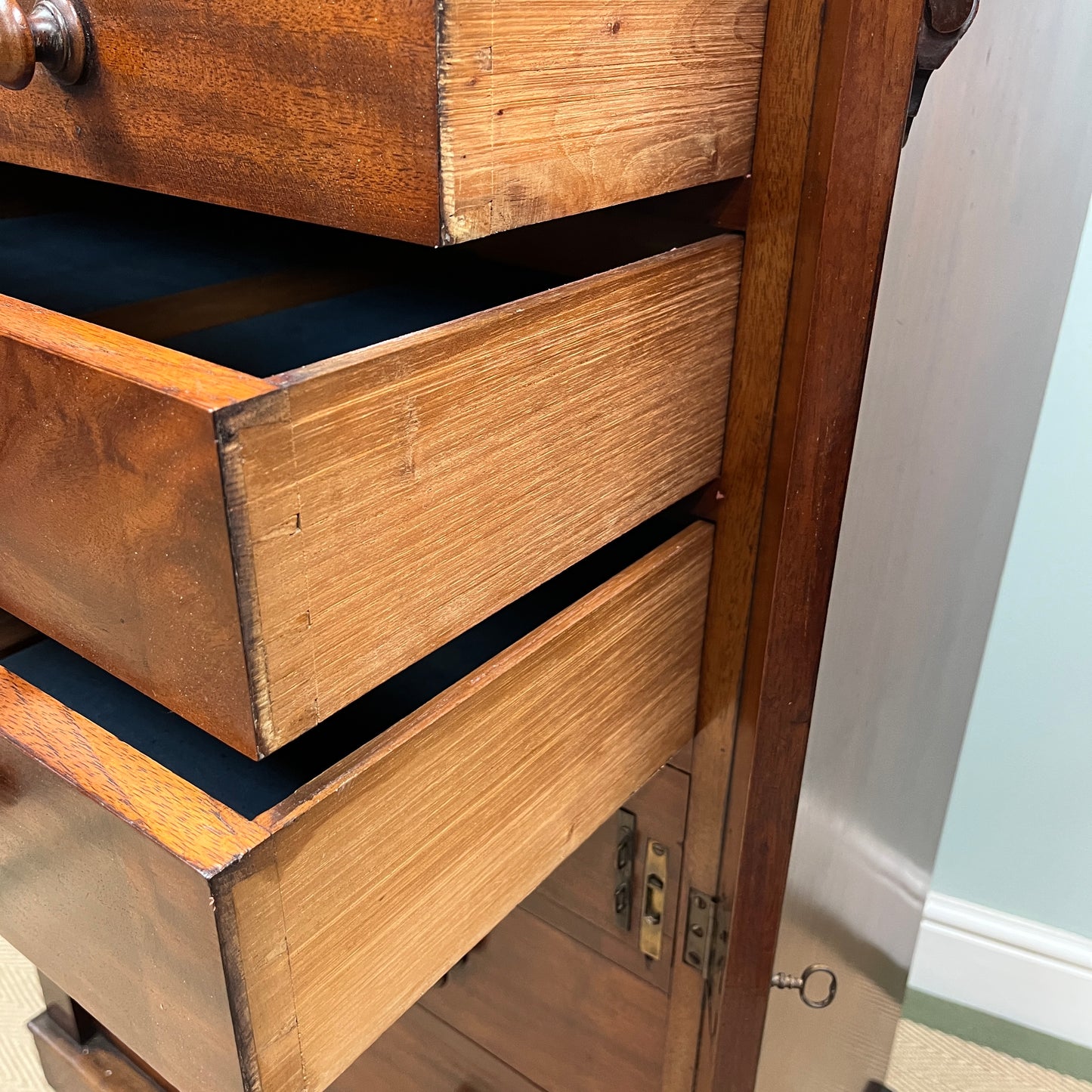 19th century mahogany Wellington chest.