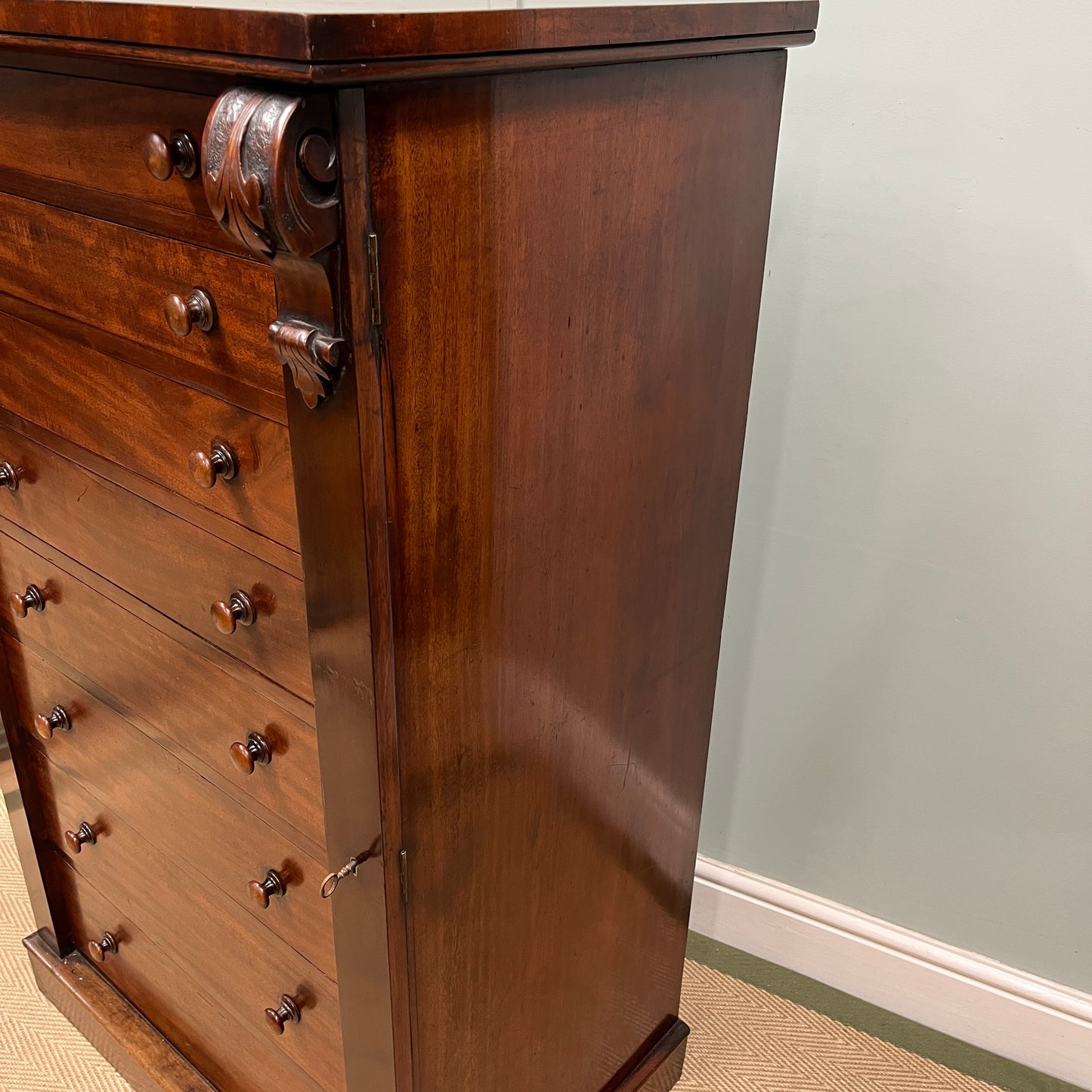 19th century mahogany Wellington chest.