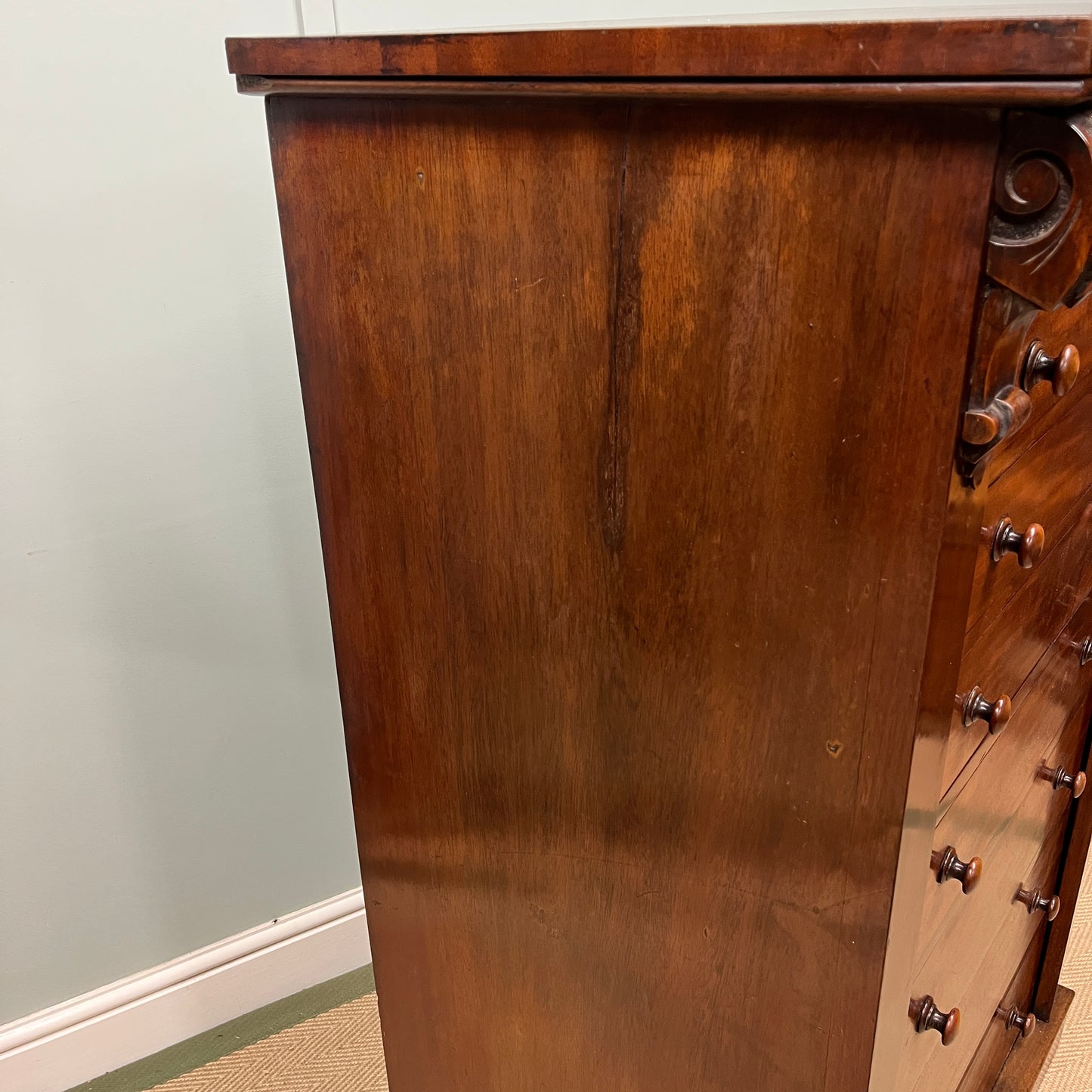 19th century mahogany Wellington chest.