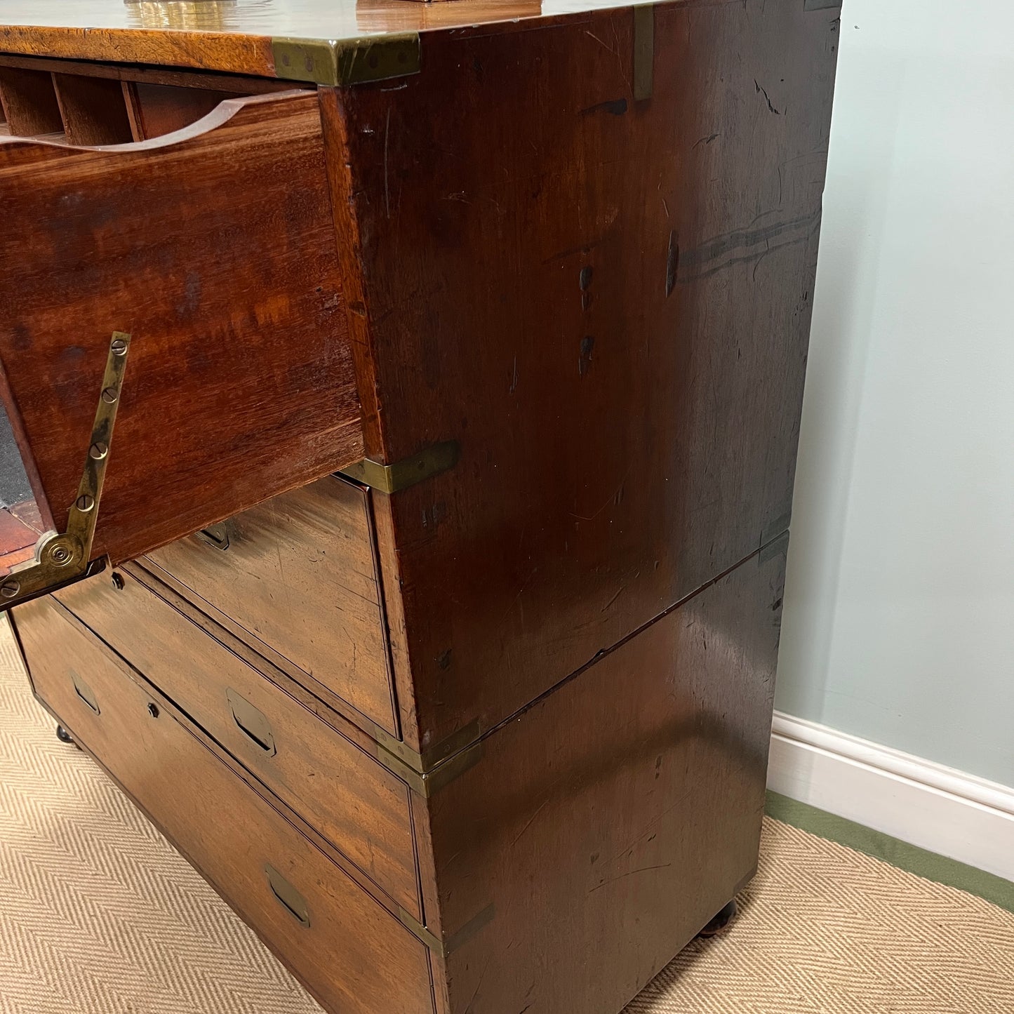 19th century campaign secretaire chest of drawers