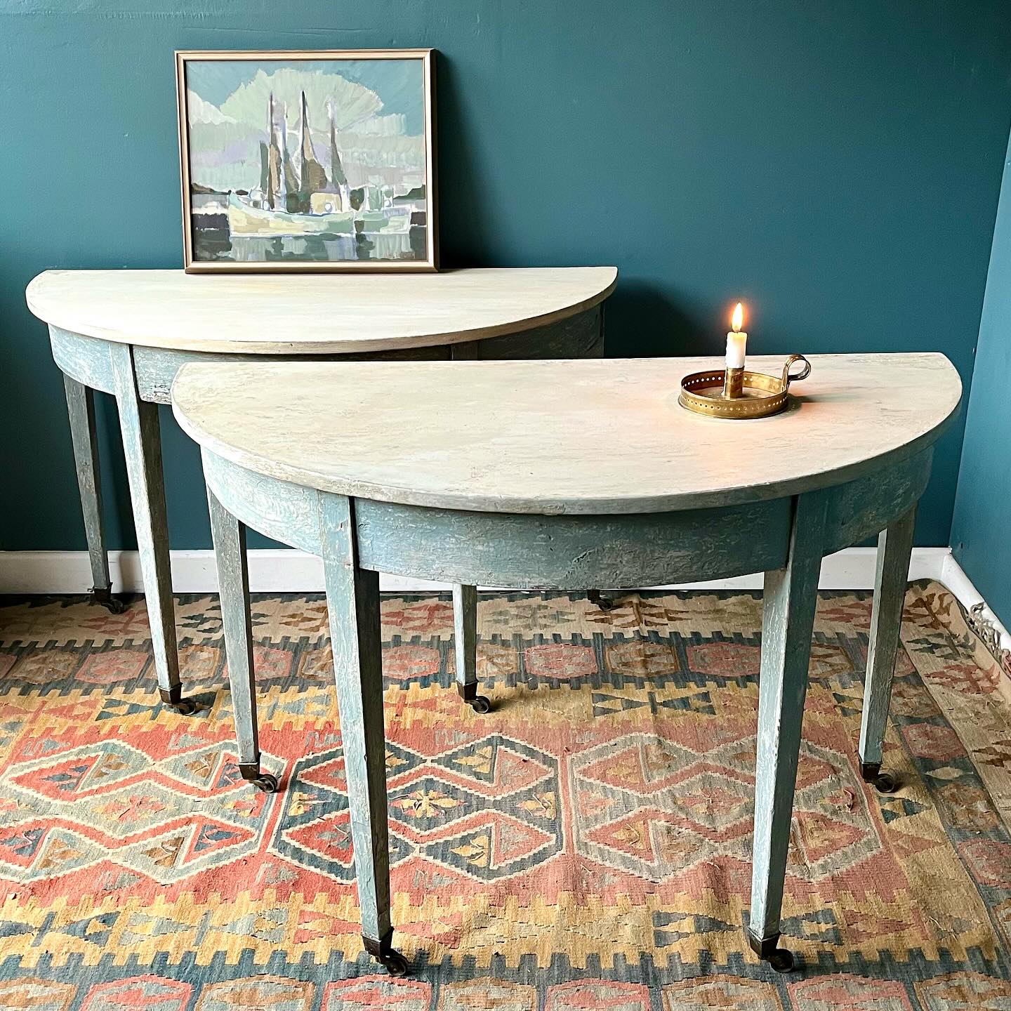 Painted Swedish style Georgian Demi lune tables  image 0